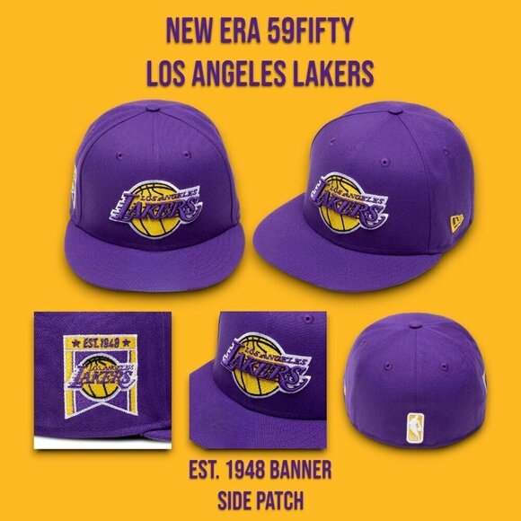 New Era Los Angeles Lakers Banner side 59FIFTY Fitted Hat Est. 1948 Patch 7 5/8